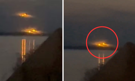 Una pareja de Canadá capturó a cuatro ovnis volando sobre un río. Una pareja de Canadá capturó a cuatro ovnis volando sobre un río.