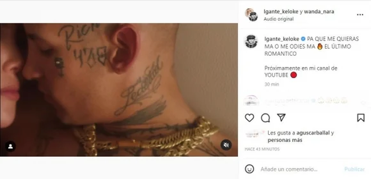 La publicación compartida de L-Gante y Wanda Nara en Instagram. (Captura)