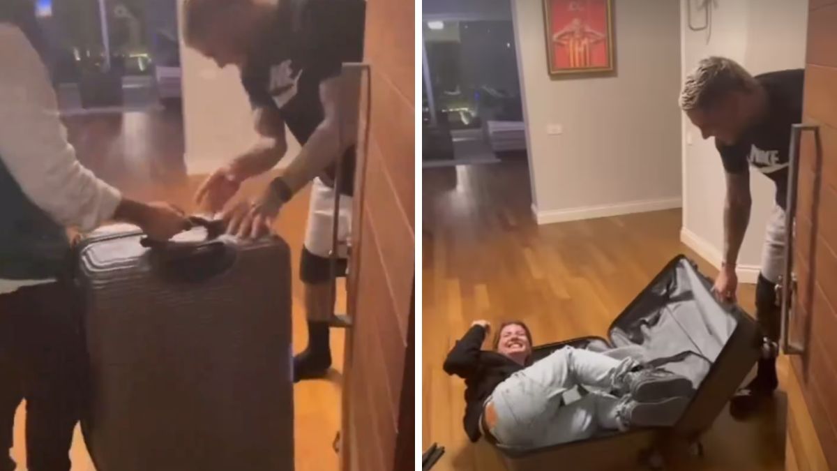 El momento exacto en que Mauro Icardi abrió la valija y apareció la China Suárez. El momento exacto en que Mauro Icardi abrió la valija y apareció la China Suárez.