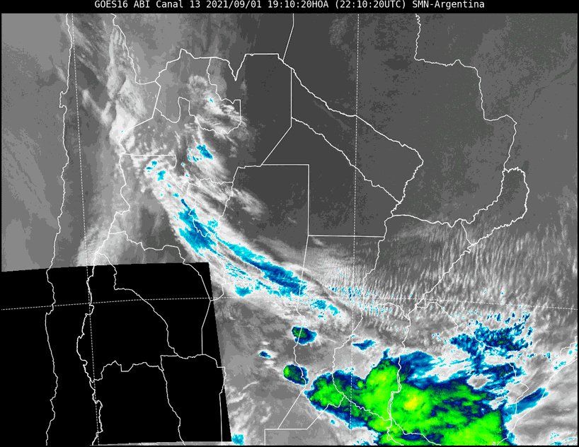 En la imagen satelital se observa nubosidad asociada a inestabilidad en toda la provincia.
