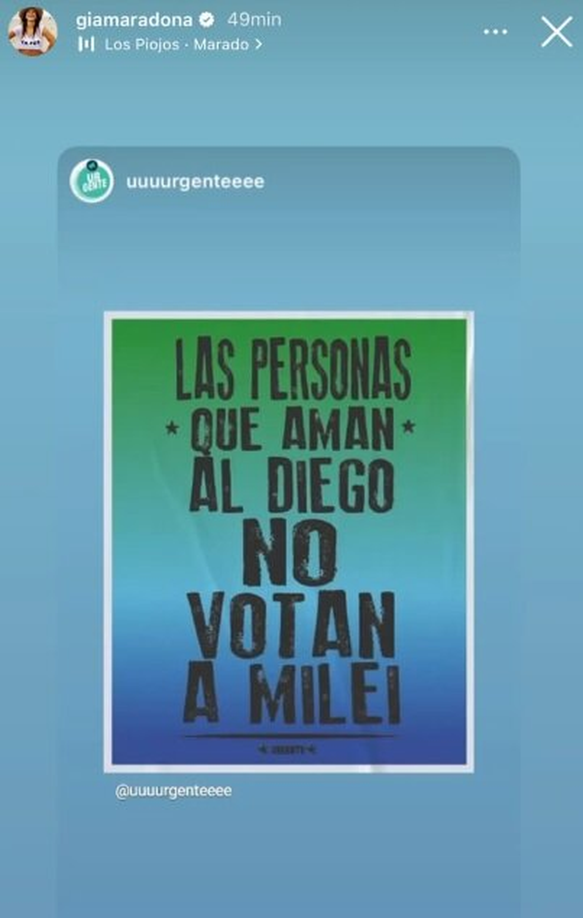 La imagen que publicó Gianinna Maradona en su cuenta de Instagram. La imagen que publicó Gianinna Maradona en su cuenta de Instagram.
