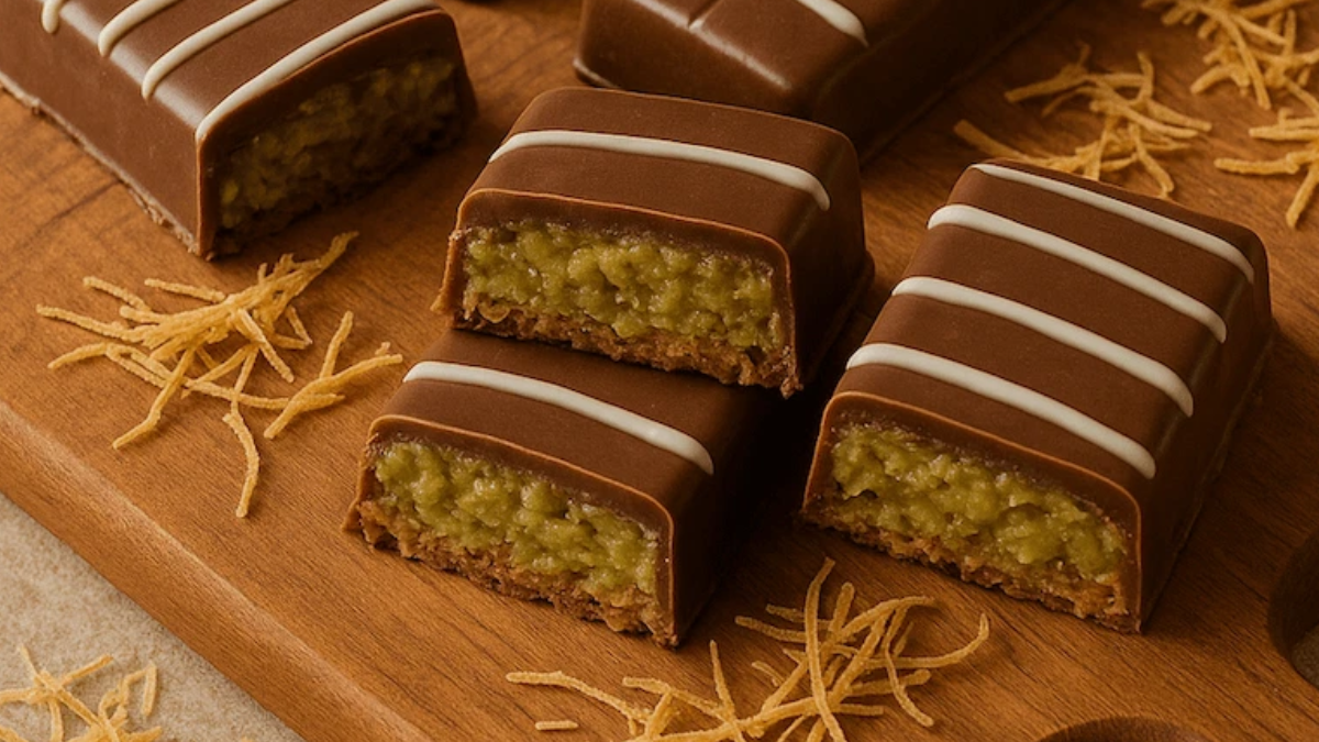 Un clásico viral: chocolate de Dubai con ganache brillante y frutos secos. Un clásico viral: chocolate de Dubai con ganache brillante y frutos secos.