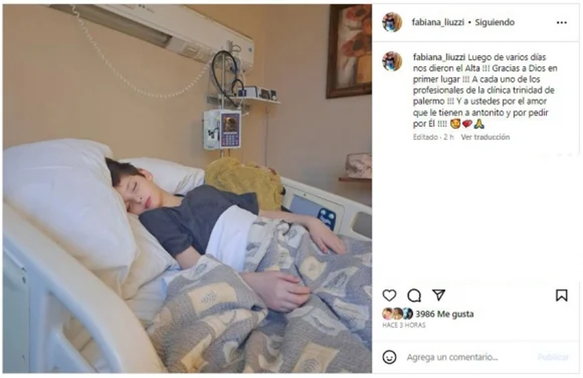 Antoñito, el hijo de Luis Ventura y Fabiana Liuzzi, fue internado por un cuadro de neumonía y dengue.