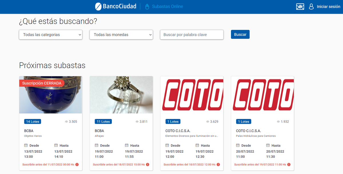 El evento se realizará el 21 de julio, a partir de las 12 am, a través de la plataforma de subastas del Banco Ciudad.