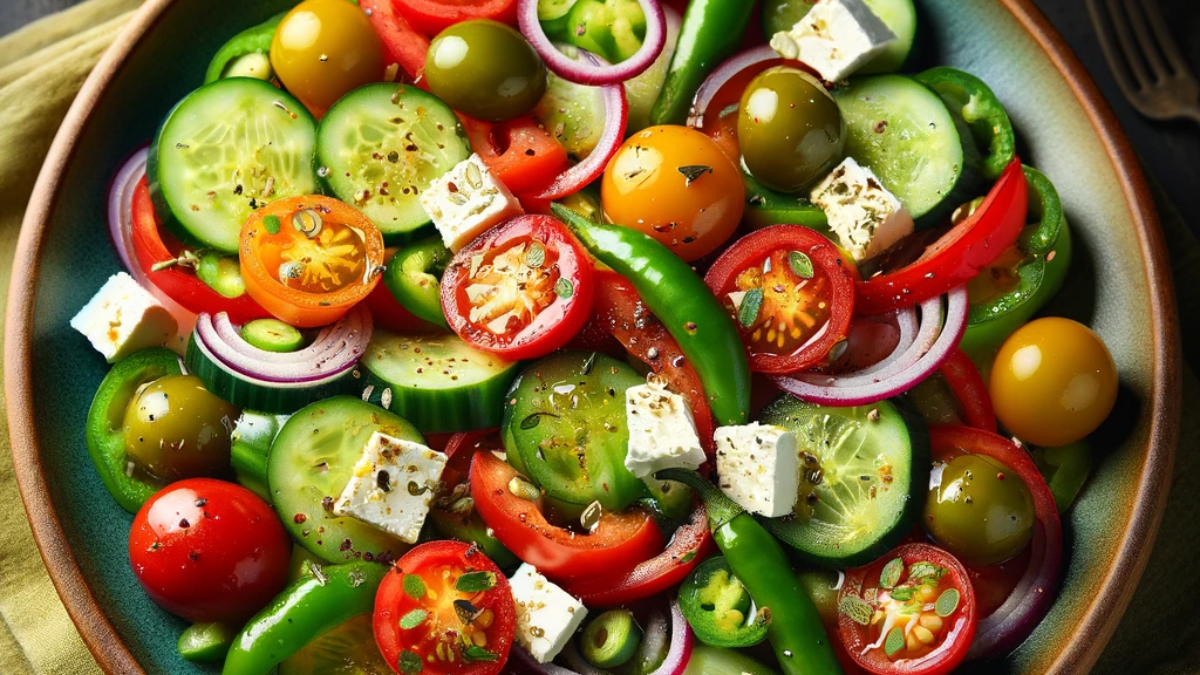 La ensalada griega es rica y fresca, perfecta para hacer y disfrutar en el verano. La ensalada griega es rica y fresca, perfecta para hacer y disfrutar en el verano.