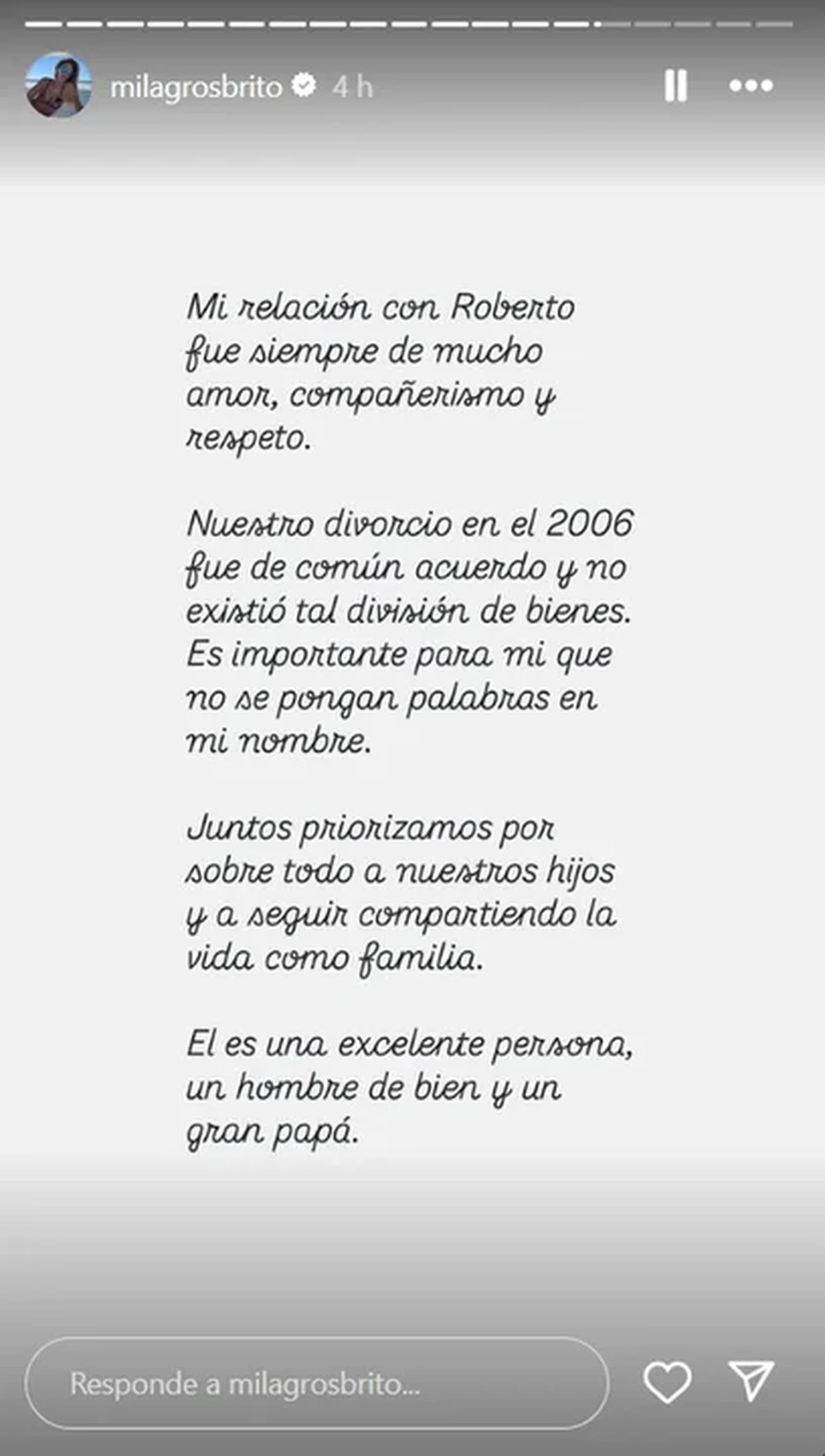 El descargo de Milagros Brito, la exesposa de Roberto García Moritán. El descargo de Milagros Brito, la exesposa de Roberto García Moritán.