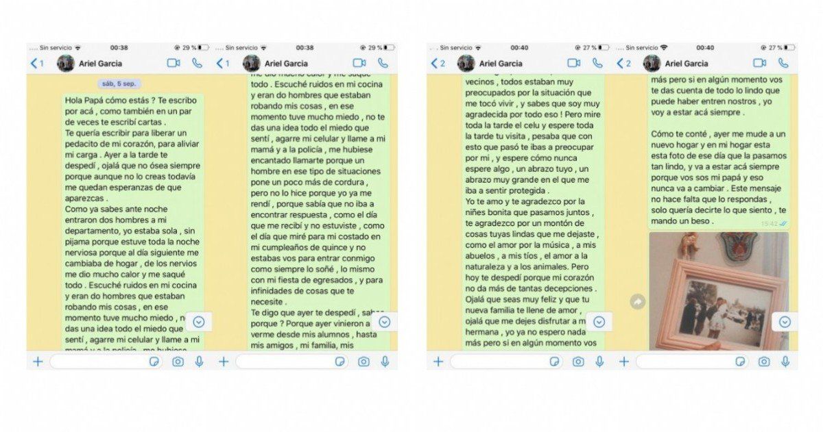 La joven de 25 años sufrió un robo en su casa y luego del traumático episodio le escribió una carta a su padre tras los evidentes desaires del hombre hacia ella.