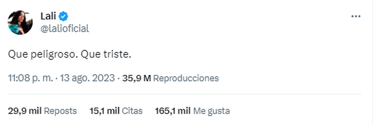 Lali Espósito estalló tras la victoria de Javier Milei en las PASO 2023. Lali Espósito estalló tras la victoria de Javier Milei en las PASO 2023.