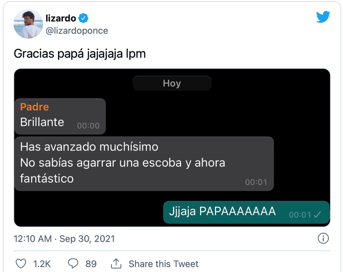 Lizardo Ponce subi&oacute; una captura mostrando la reacci&oacute;n de su pap&aacute;-&nbsp;