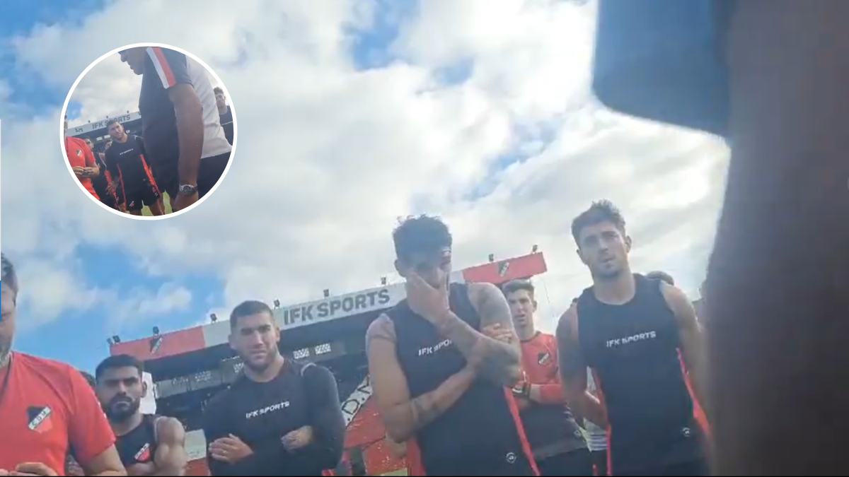 El apriete de los hinchas de Deportivo Maipú a los jugadores en el entrenamiento.