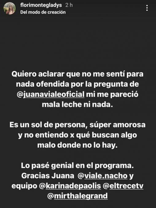 Gladys Florimonte contó cómo se sintió ante el irónico comentario de Juana Viale.