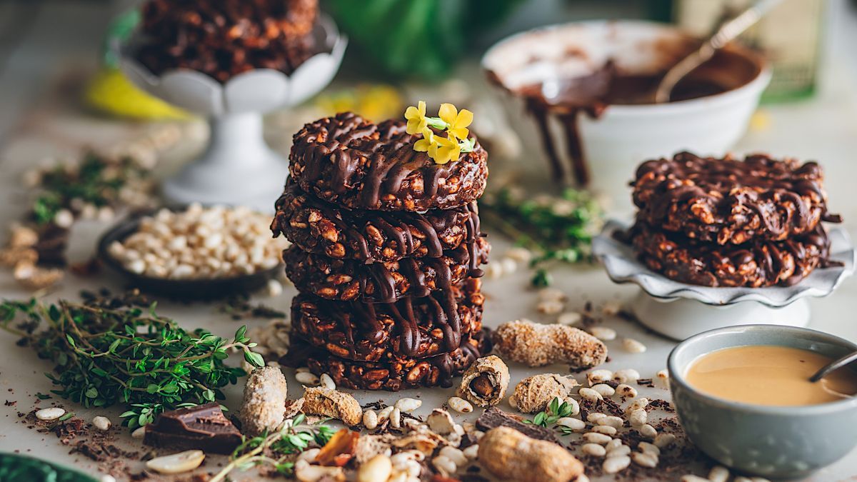 Receta de galletas de arroz inflado y chocolate caseras.