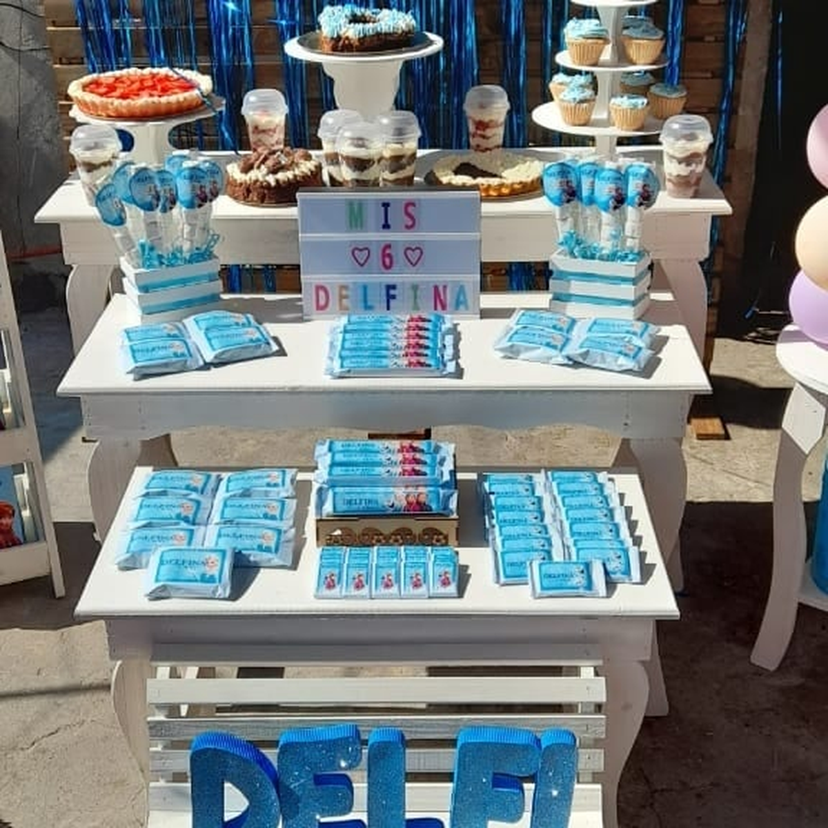 En las imágenes se puede ver que la fiesta para la pequeña, llamada Delfina, fue con temática de los personajes de Frozen.