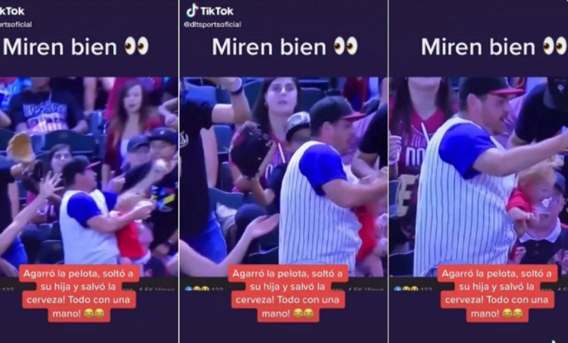 Video viral: hombre soltó a su bebé para agarrar&nbsp;una pelota de béisbol y la cerveza.