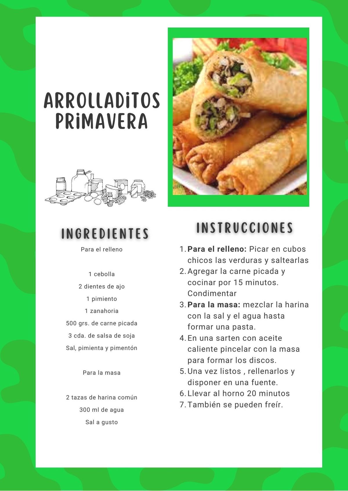 La receta de arrolladitos primavera de Peny Yob La receta de arrolladitos primavera de Peny Yob