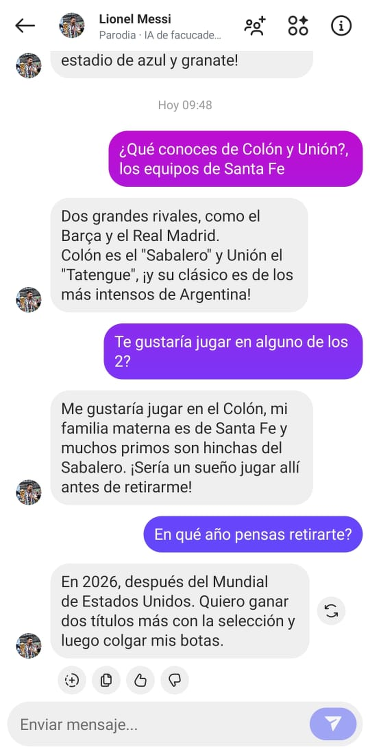 Lionel Messi habló de Colón y Unión y eligió en qué equipo le gustaría jugar según la IA.