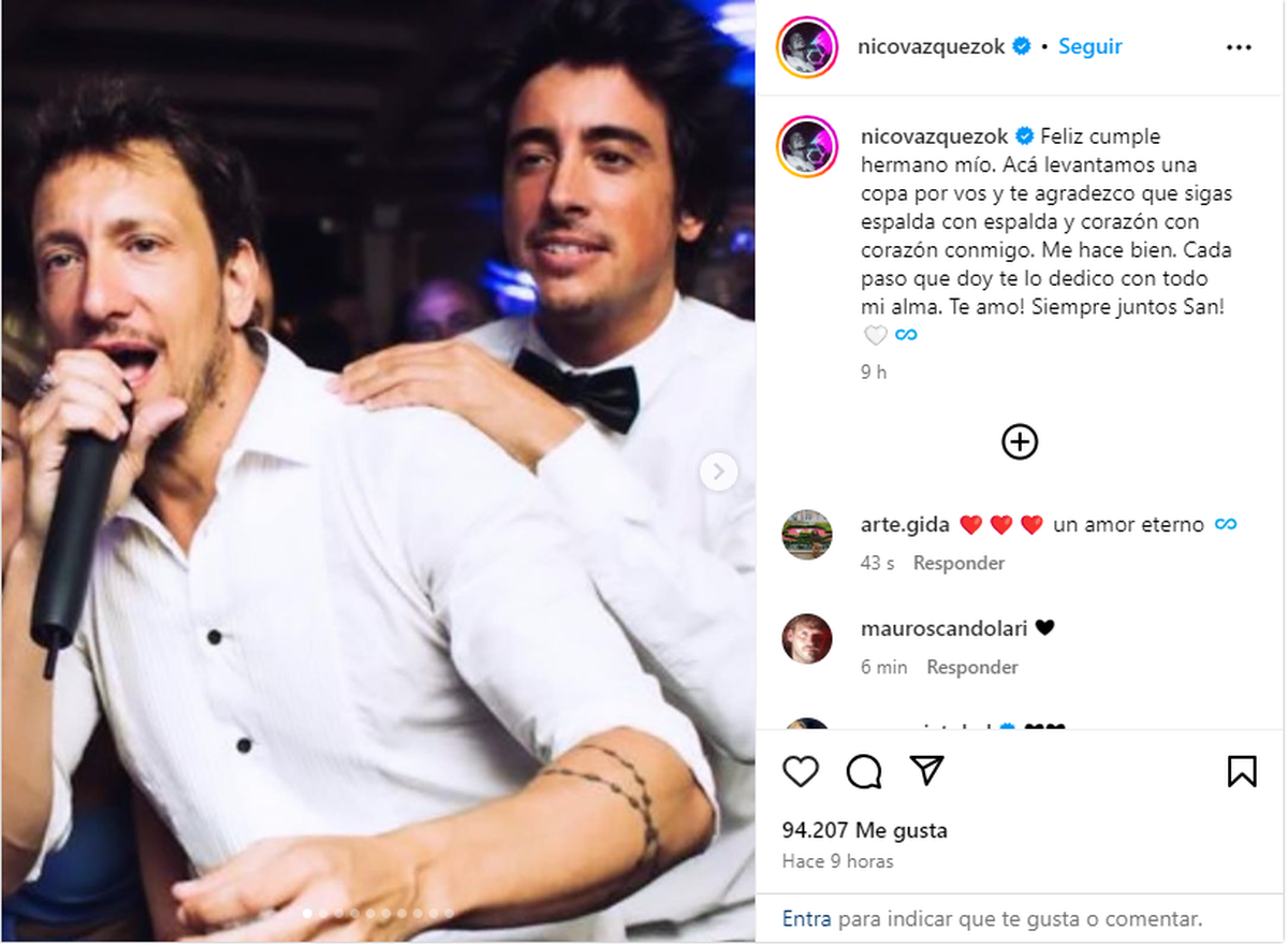 Nicolás Vázquez compartió un sentido posteo por el cumpleaños de su hermano Santiago. Nicolás Vázquez compartió un sentido posteo por el cumpleaños de su hermano Santiago.