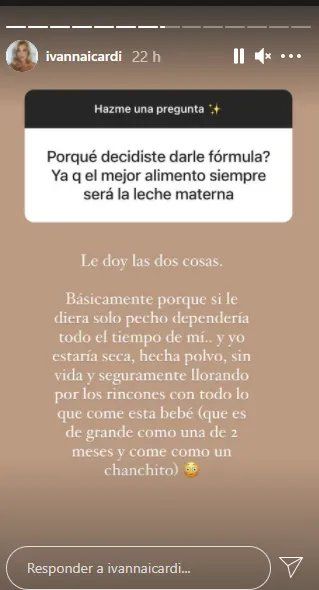 Ivana Icardi contó que le da leche de fórmula a su bebé y le llovieron las críticas.