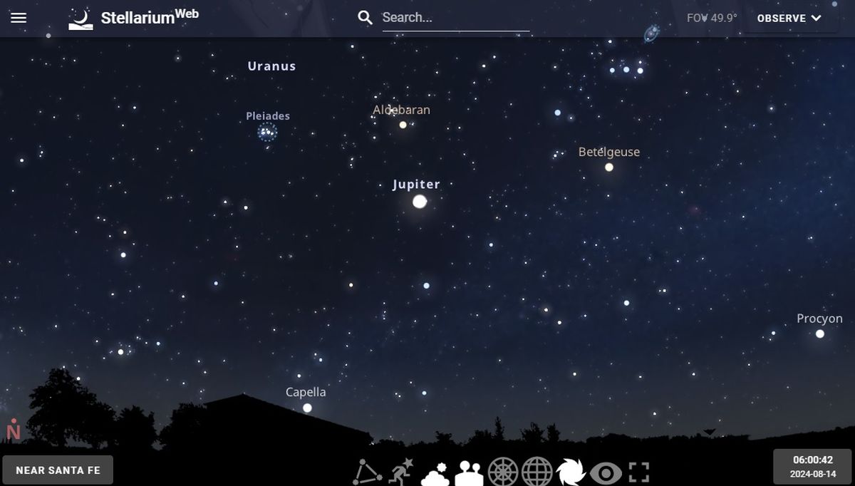 Al levantar la vista hacia el noreste este miércoles antes del amanecer en Santa Fe, se verán distintas estrellas, cúmulos y constelaciones como la de Orión (con las Tres Marías). Al levantar la vista hacia el noreste este miércoles antes del amanecer en Santa Fe, se verán distintas estrellas, cúmulos y constelaciones como la de Orión (con las Tres Marías).