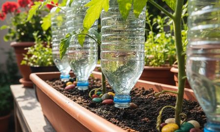 Una botella de dos litros puede proveer humedad constante a una planta mediana durante una semana completa de calor intenso. Una botella de dos litros puede proveer humedad constante a una planta mediana durante una semana completa de calor intenso.