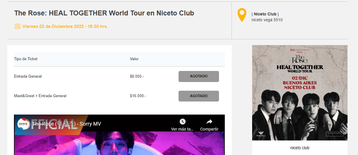 The Rose agotó las entradas en Argentina.