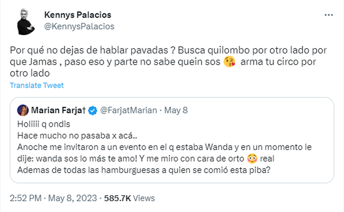 Kennys Palacios defendió a su amiga Wanda Nara de los dichos de Marian Farjat.