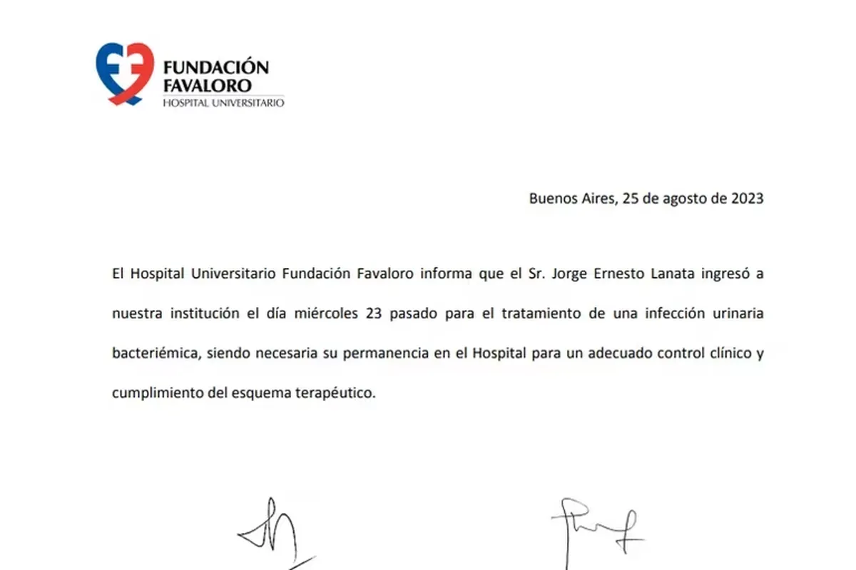 El primer parte médico oficial de Jorge Lanata. El primer parte médico oficial de Jorge Lanata.