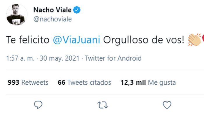 Así felicitó Nacho Viale a su hermana por la entrevista a Mauricio Macri. 