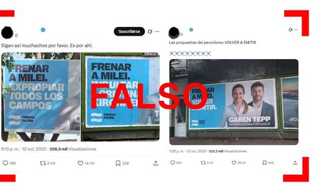 En los carteles originales se lee la consigna: “Frenar a Milei. Empezar lo que se viene”, como lo demuestran fotos actuales de los afiches políticos ubicados en diferentes calles de la ciudad de Santa Fe. En los carteles originales se lee la consigna: “Frenar a Milei. Empezar lo que se viene”, como lo demuestran fotos actuales de los afiches políticos ubicados en diferentes calles de la ciudad de Santa Fe.