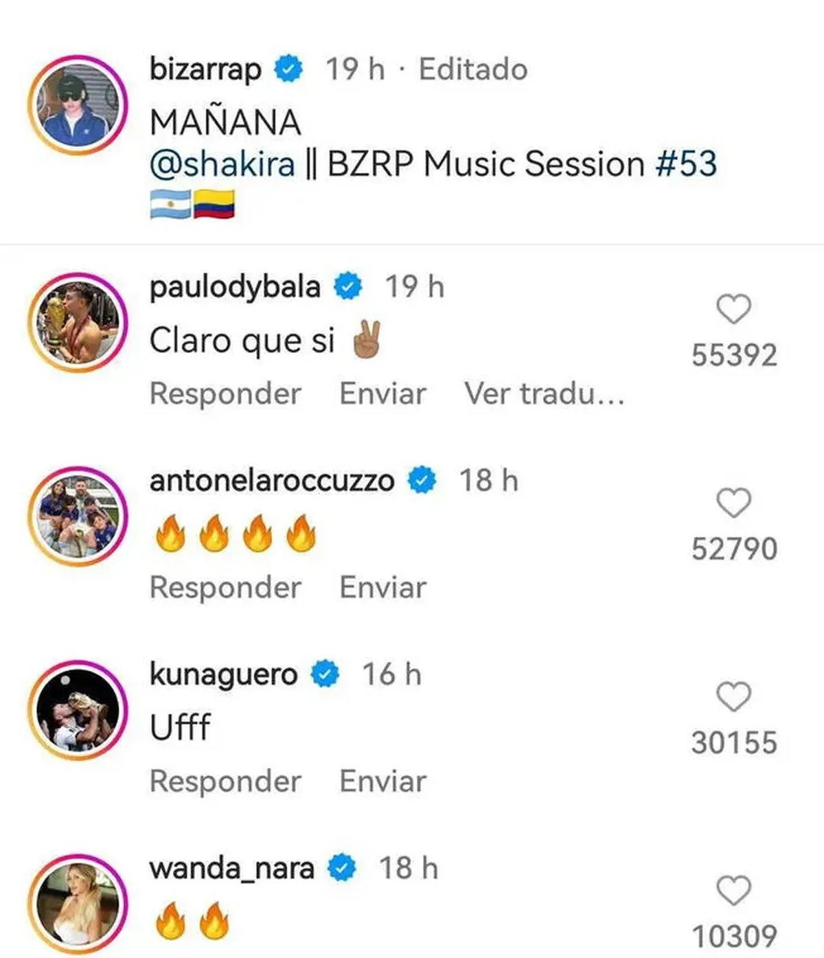 Celebridades argentinas comentaron la publicación donde se anuncia el nuevo lanzamiento de Shakira.