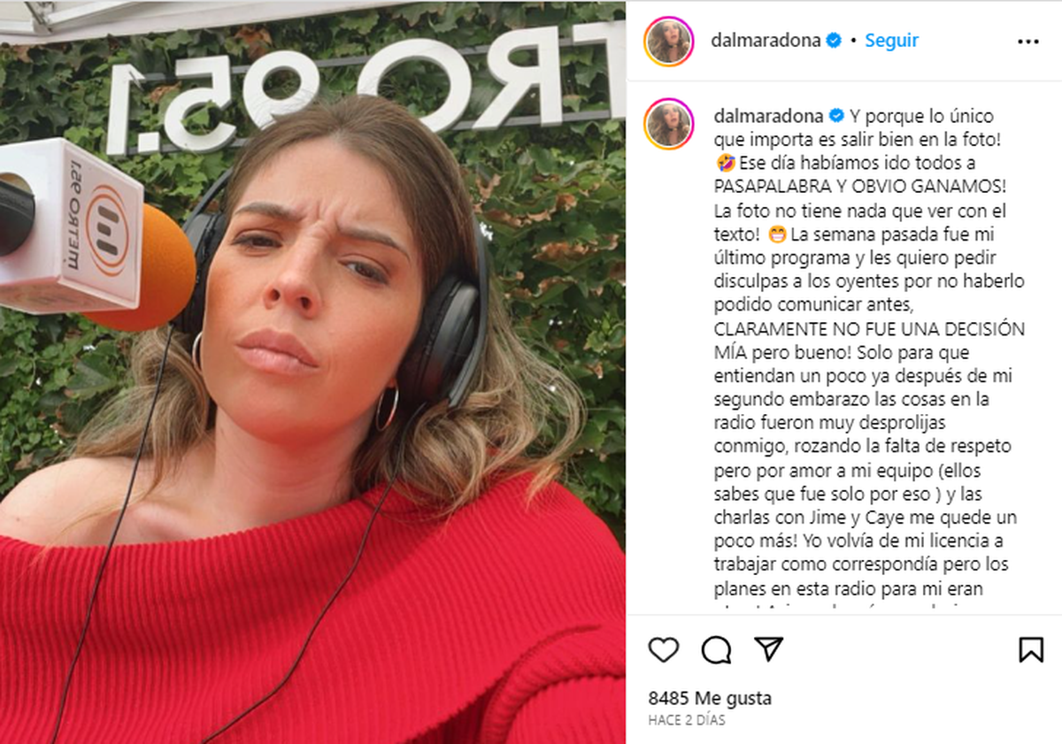 El contundente mensaje de Dalma Maradona, donde reveló las razones de su salida.