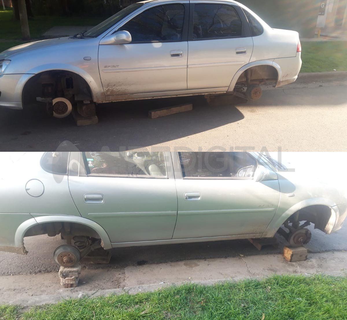 Más temprano este viernes, le robaron los cuatro neumáticos a un Corsa gris en Santo Tomé.