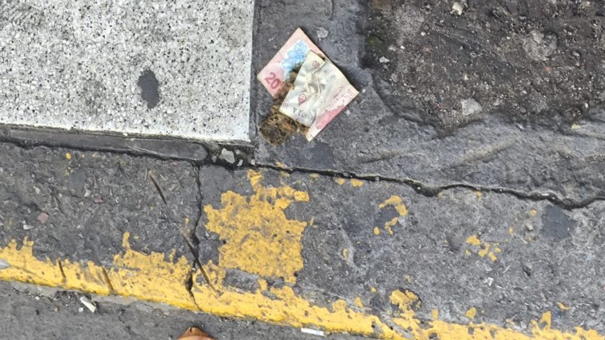 Billetes de $20 destrozados en las calles de Santa Fe