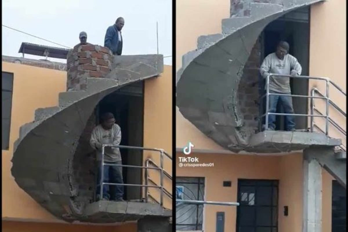 Los trabajadores mostraron la escalera que construyeron. 