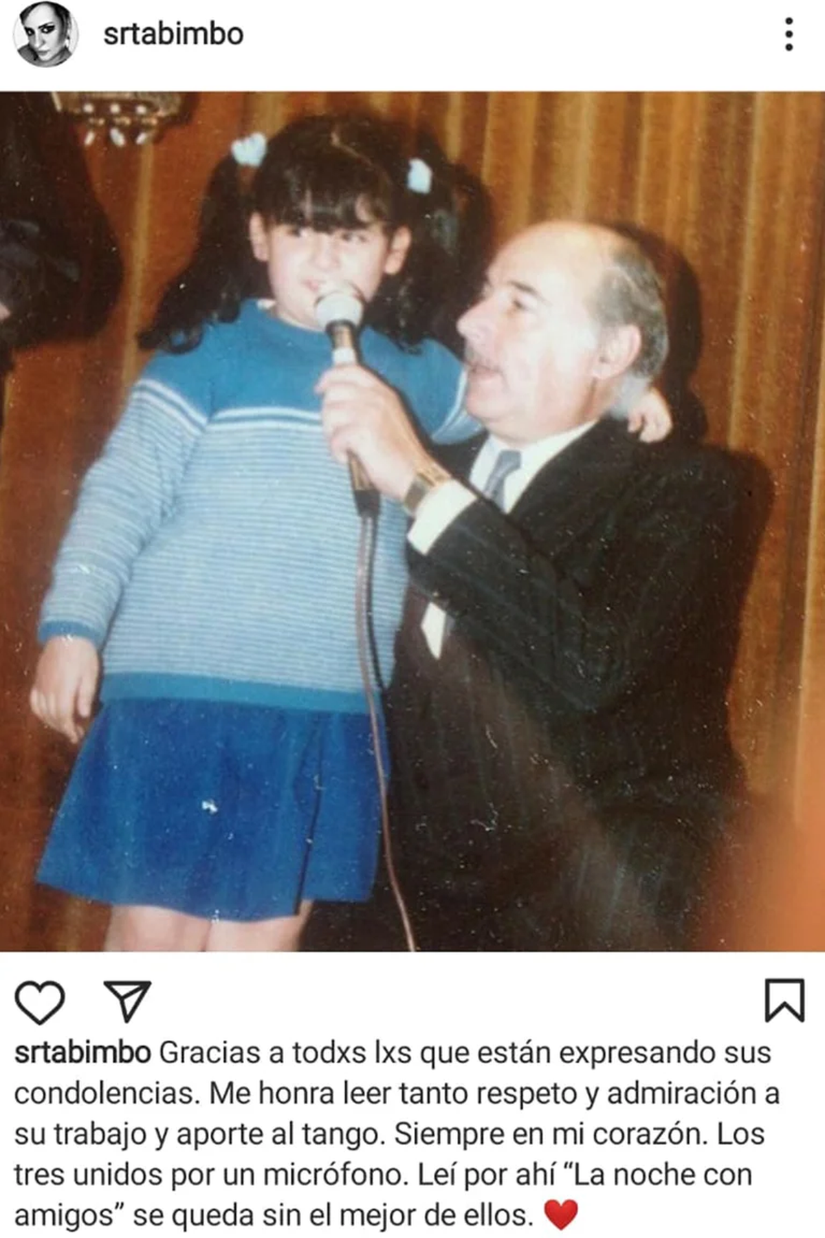Señorita Bimbo recordando a su padre en su cuenta de Instagram.