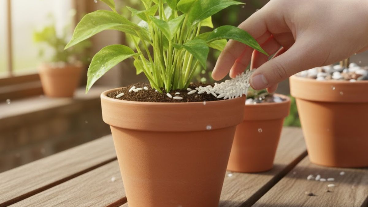 Poner un puñado de arroz crudo cerca del tallo.
