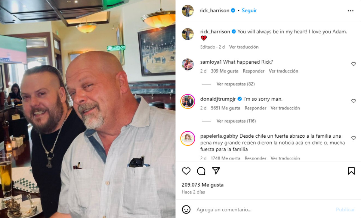 Rick Harrison se despidió de su hijo Adam a través de las redes sociales. Foto: Captura de pantalla. Rick Harrison se despidió de su hijo Adam a través de las redes sociales. Foto: Captura de pantalla.