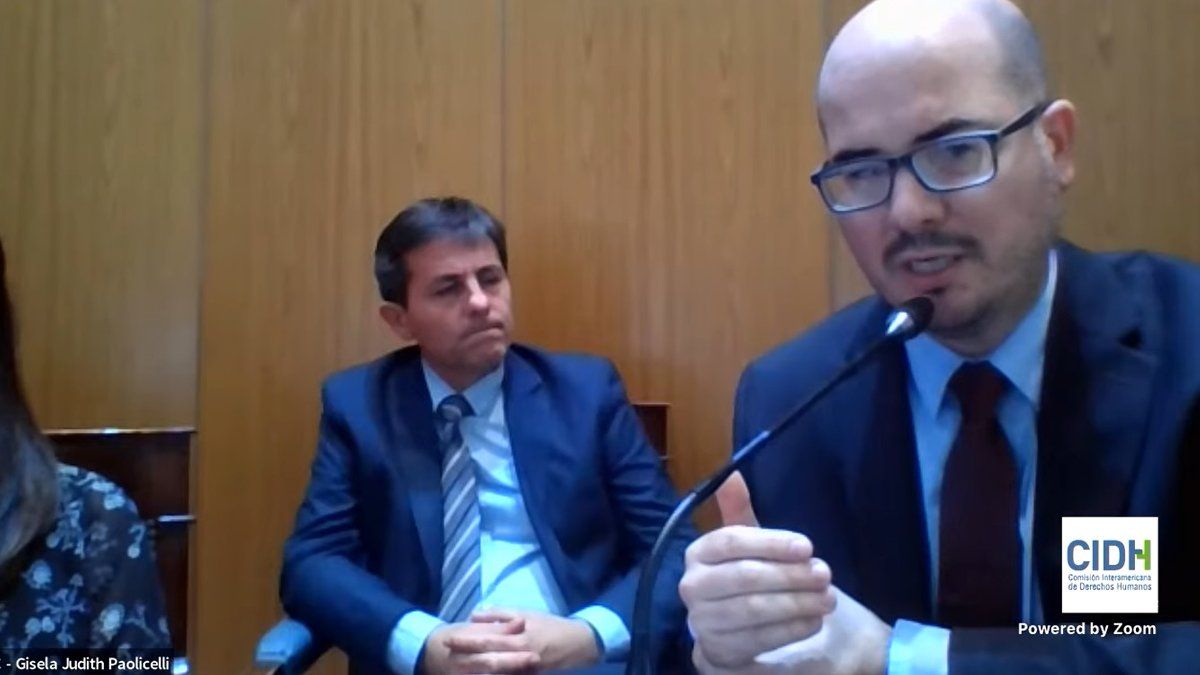 Luis Schiappa Pietra y Sebastián Narvaja durante la audiencia de la CIDH.